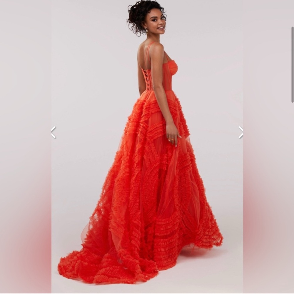 Tangerine Tulle Ornamental Maxi Gown for Prom or Formal